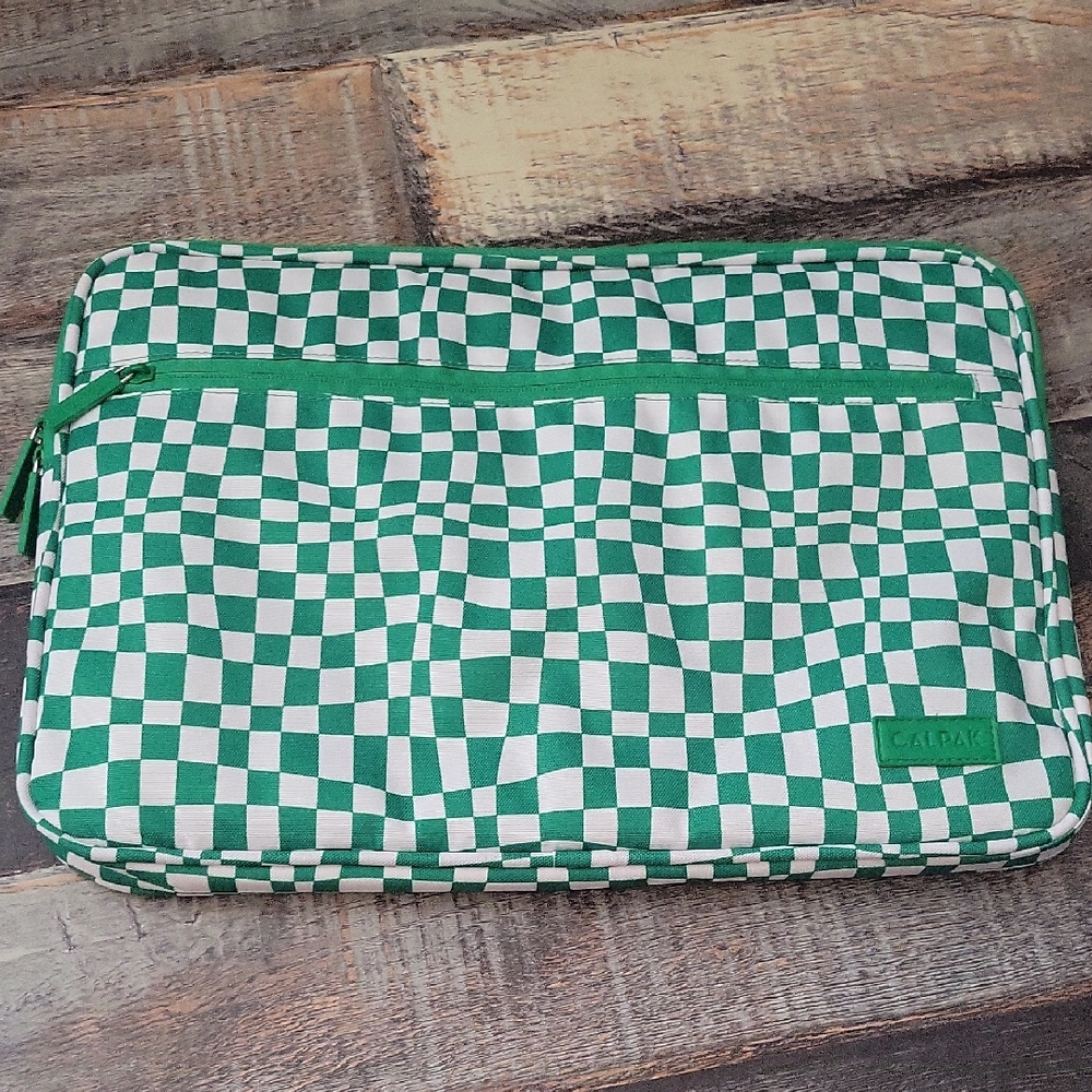 Calpak Green and White Checker Travel Toiletry Pouch